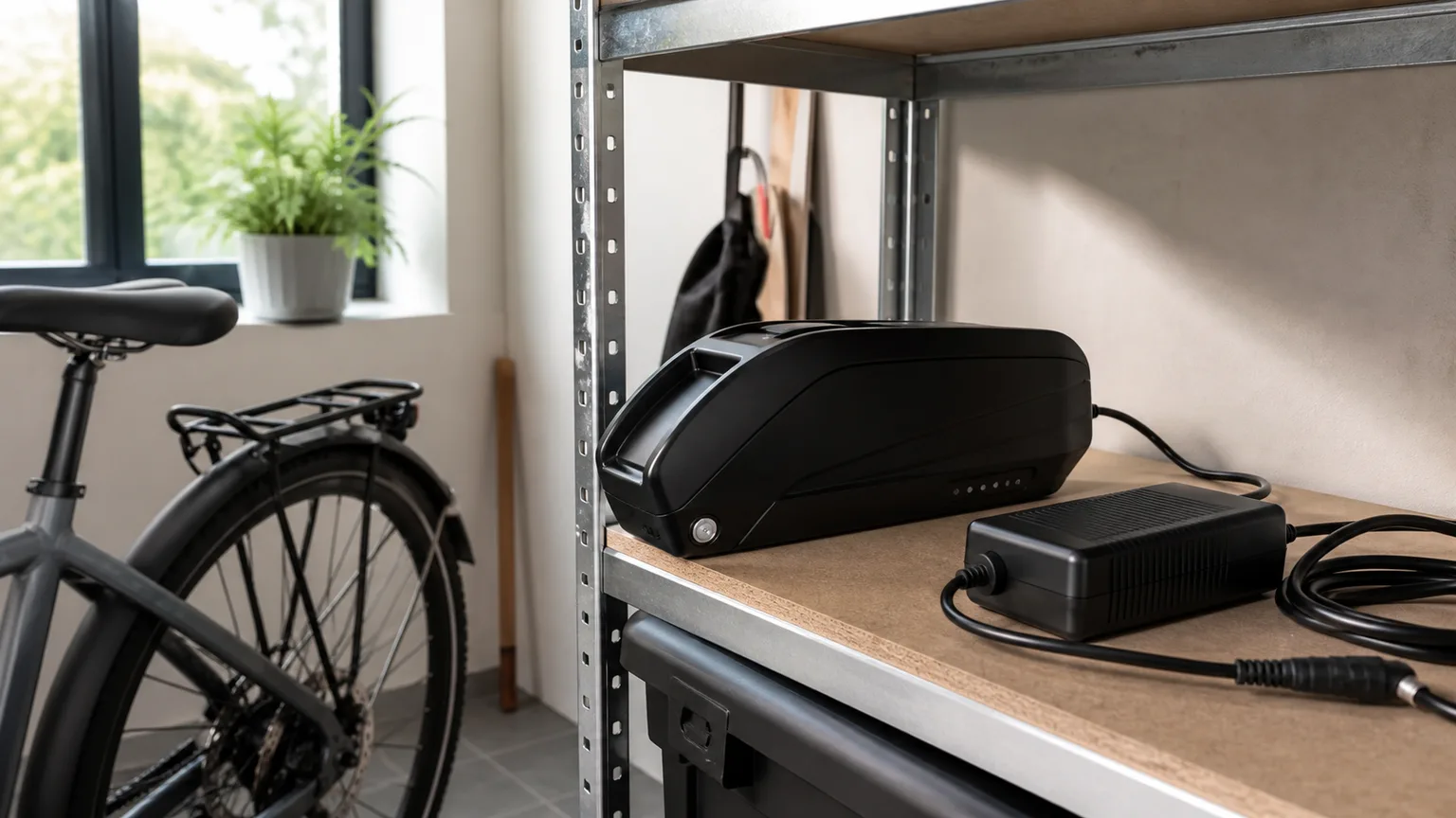 Bateria de bicicleta elétrica num espaço seco e ventilado